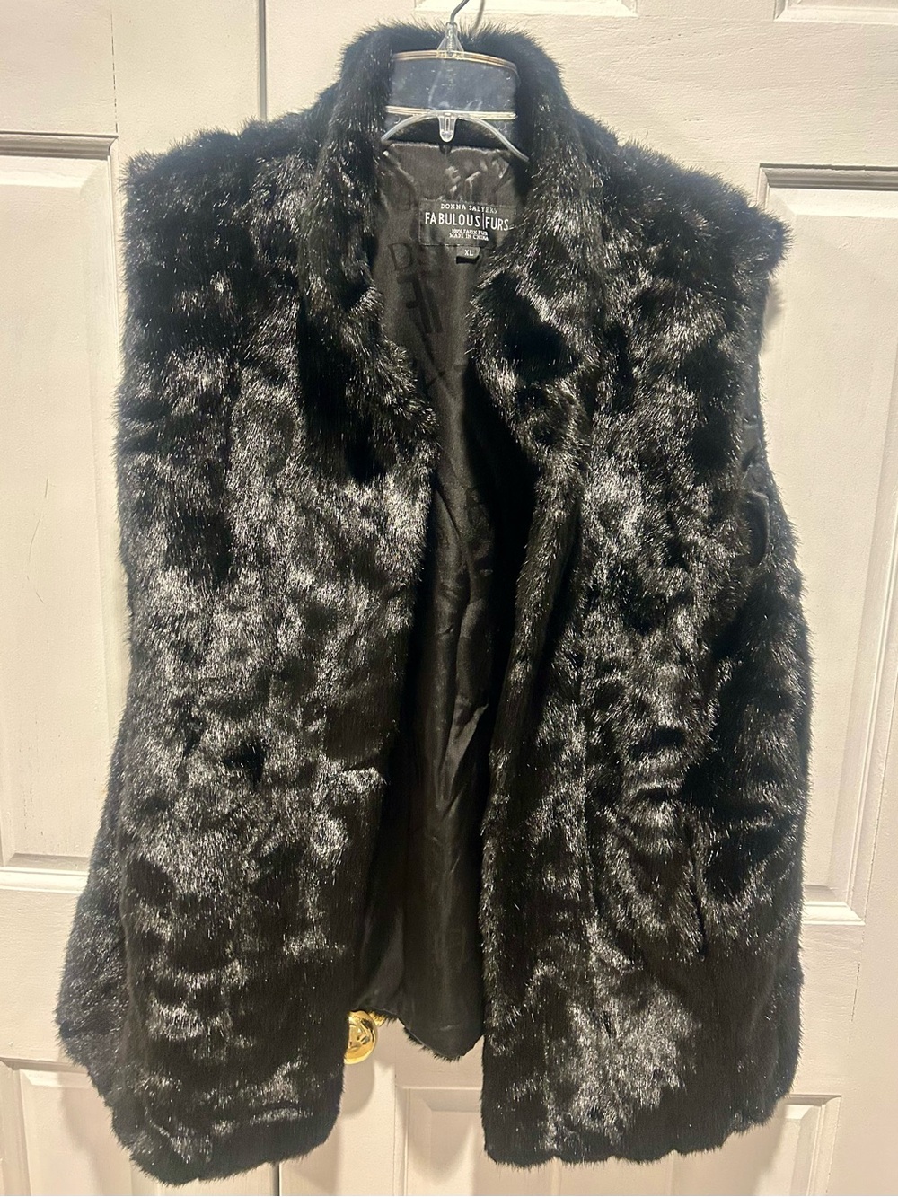 Fabulous Furs Shiny Black Faux Fur Vest